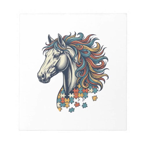 Colorful Horse Puzzle Piece Vintage Engraving T-Sh Notepad