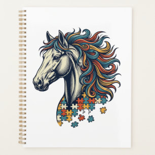Colorful Horse Puzzle Piece Vintage Engraving T-Sh Planner