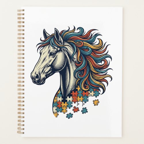 Colorful Horse Puzzle Piece Vintage Engraving T-Sh Planner
