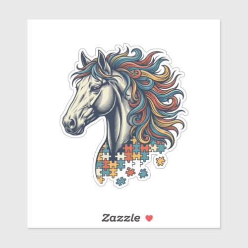Colorful Horse Puzzle Piece Vintage Engraving T-Sh Sticker