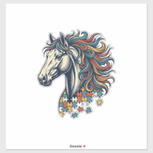 Colorful Horse Puzzle Piece Vintage Engraving T-Sh Sticker
