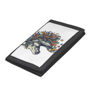 Colorful Horse Puzzle Piece Vintage Engraving T-Sh Trifold Wallet