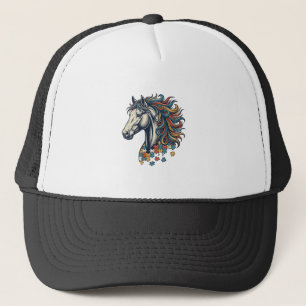 Colorful Horse Puzzle Piece Vintage Engraving T-Sh Trucker Hat