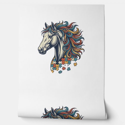 Colorful Horse Puzzle Piece Vintage Engraving T-Sh Wallpaper