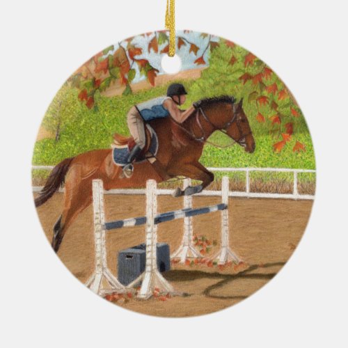 Colorful Horse  Rider Jumping Ceramic Ornament