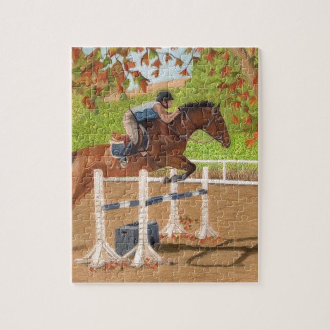 Colorful Horse & Rider Jumping Jigsaw Puzzle (Vertical)