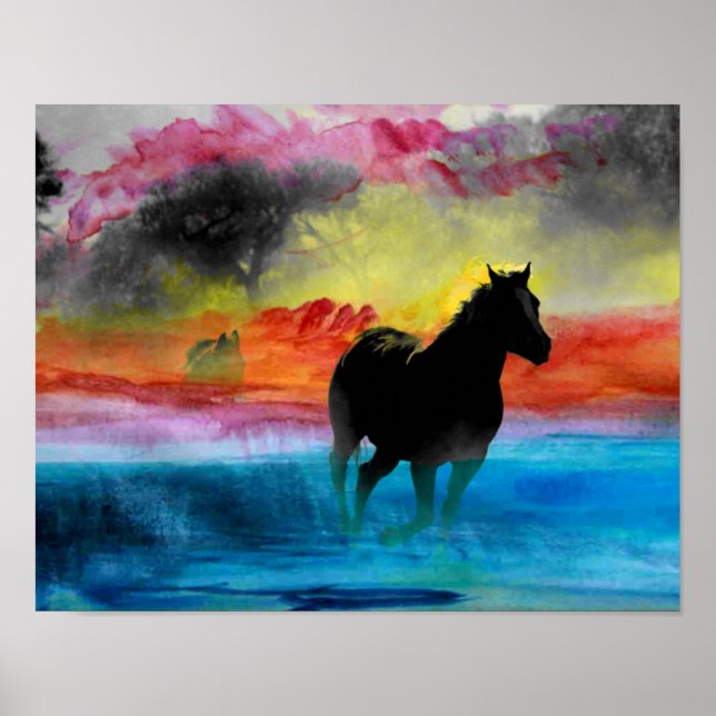 Colorful Horse Running in Water Poster (Front)
