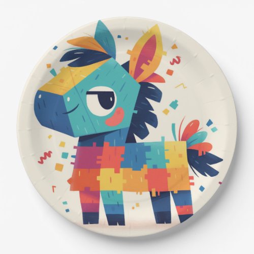Colorful Horse_Shaped Piata Birthday Paper Plate