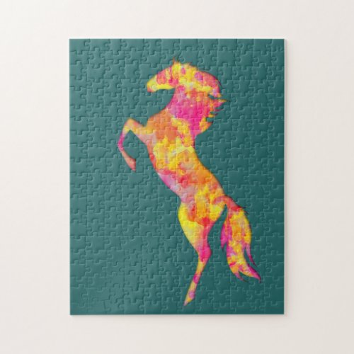 Colorful Horse silhouette Flames Abstract Elegant Jigsaw Puzzle