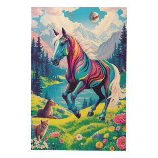 COLORFUL HORSE WOOD WALL ART