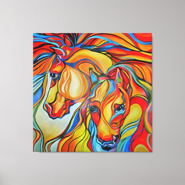 Colorful Horses Abstract Art Canvas Print (Front)