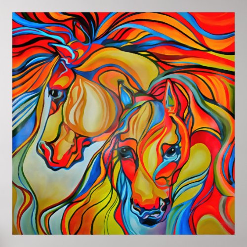 Colorful Horses Abstract Art Poster