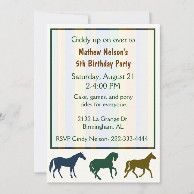 Colorful Horses Birthday Invitation (Front)