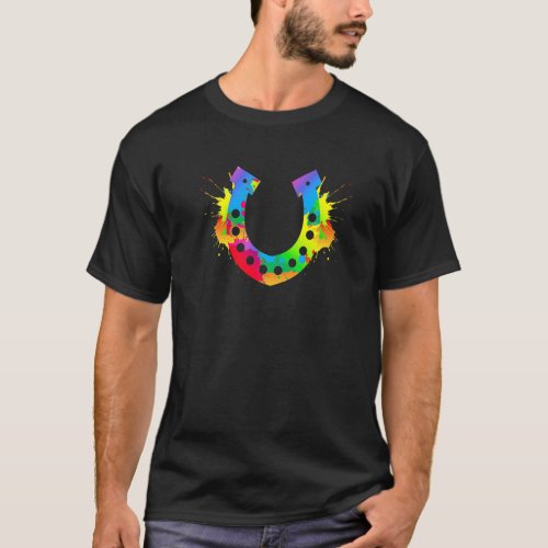 Colorful Horseshoe Horse Fan Dressage Saddle Stabl T_Shirt