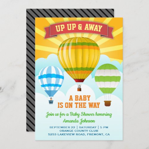 Colorful Hot Air Balloon Baby Shower Invitation