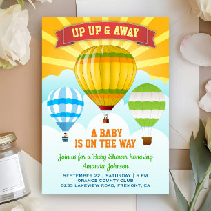 Colorful Hot Air Balloon Baby Shower Invitation