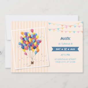 Colorful Hot Air Balloon Birthday Party Invitation