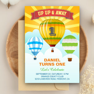Colorful Hot Air Balloon First Birthday Invitation