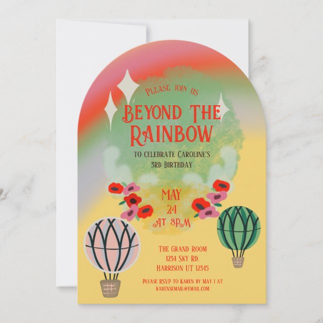 Colorful Hot Air Balloon Kids Birthday Invitation (Front)