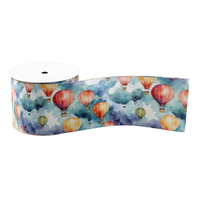 Colorful Hot Air Balloon Pattern  Grosgrain Ribbon (Spool)