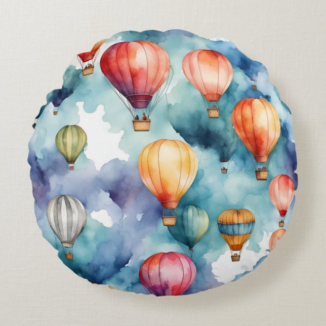 Colorful Hot Air Balloon Pattern  Round Pillow (Front)