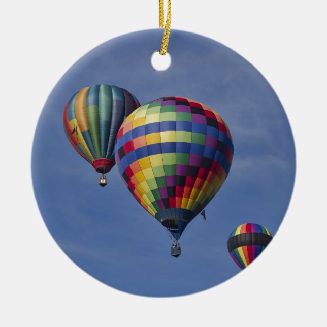 Colorful Hot Air Balloon Race Ceramic Ornament (Front)