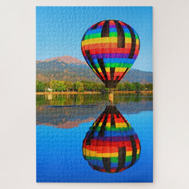 Colorful Hot Air Balloon Reflections On Lake Jigsaw Puzzle (Vertical)