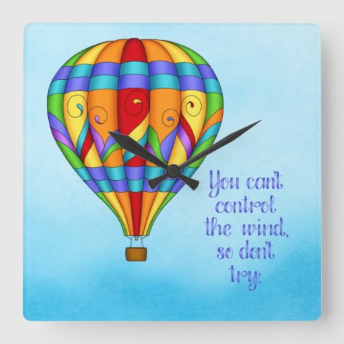 Colorful Hot Air Balloon Square Wall Clock