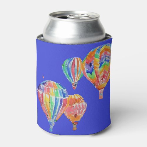 Colorful Hot Air Balloon Watercolor Art Design Can Cooler