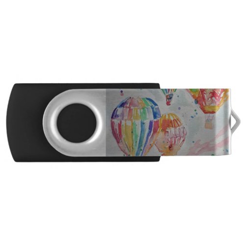 Colorful Hot Air Balloon Watercolor Art Design Flash Drive