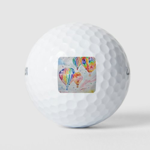 Colorful Hot Air Balloon Watercolor Art Design Golf Balls