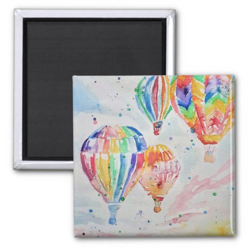 Colorful Hot Air Balloon Watercolor Art Design Magnet