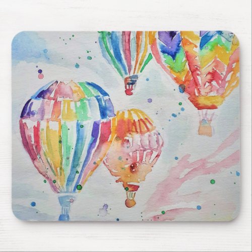 Colorful Hot Air Balloon Watercolor Art Design Mouse Pad