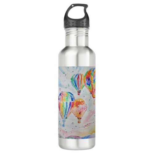 Colorful Hot Air Balloon Watercolor Art Design Stainless Steel Water Bottle