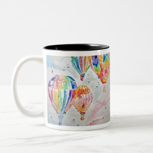 Colorful Hot Air Balloon Watercolor Art Design Two_Tone Coffee Mug