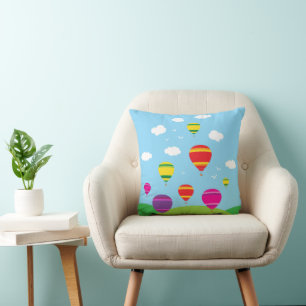 Colorful Hot Air Balloons Lifting Off Throw Pillow