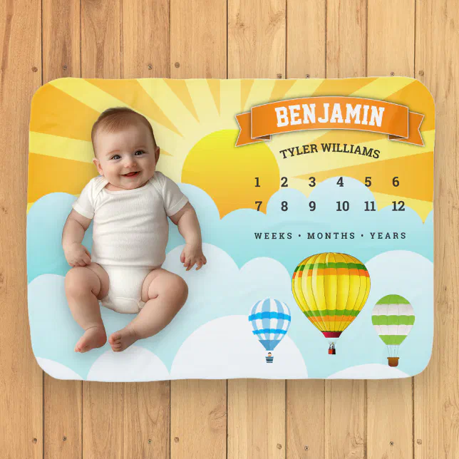 Colorful Hot Air Balloons Monthly Milestone Baby Blanket | Zazzle