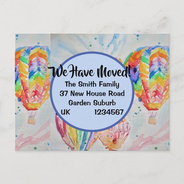 Colorful Hot Air Balloons New Address Postcard (Front)