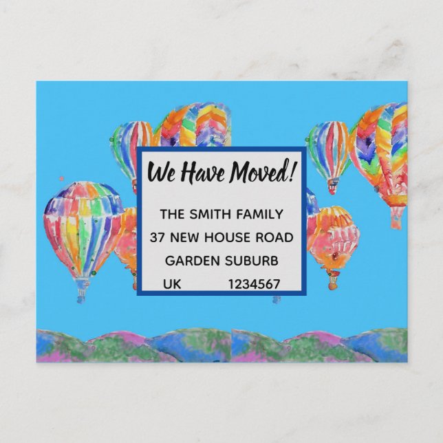 Colorful Hot Air Balloons New Address Postcard (Front)