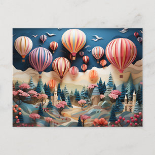 colorful hot air balloons paper layer art postcard