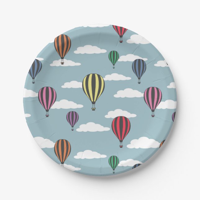 Colorful hot air balloons paper plates (Front)