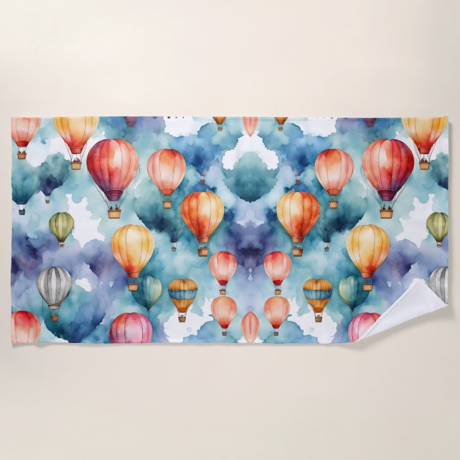 Colorful Hot Air Balloons Pattern .   Beach Towel (Front)