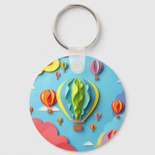 Colorful Hot Air Balloons Sky Pattern Keychain