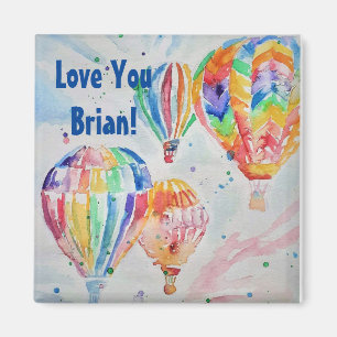 Colorful Hot Air Balloons Watercolor Mens Magnet