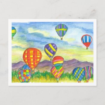 Colorful Hot Air Balloons Watercolor Postcard by CountryGarden at Zazzle