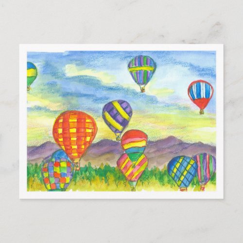 Colorful Hot Air Balloons Watercolor Postcard