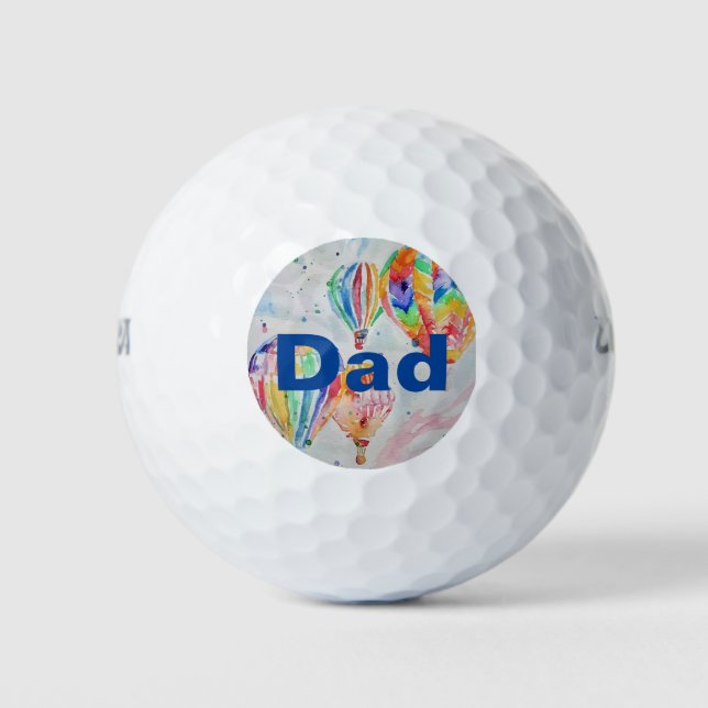 Colorful Hot Air Balloons Watercolour Painting Golf Balls (Front)