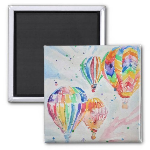 Colorful Hot Air Balloons Watercolour Painting Magnet