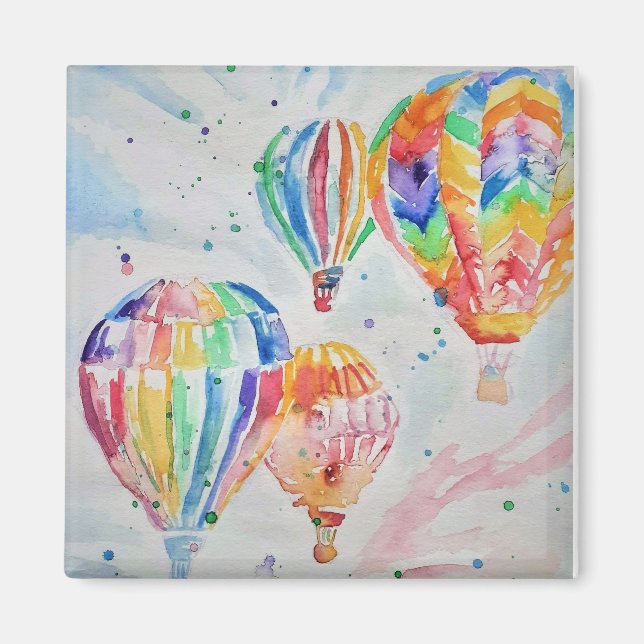 Colorful Hot Air Balloons Watercolour Painting Magnet (Front)