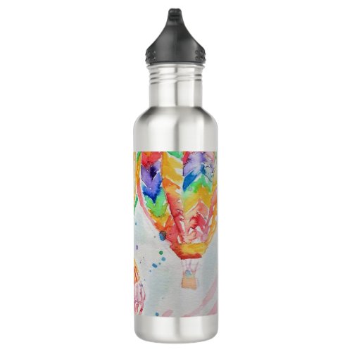 Colorful Hot Air Balloons Watercolour Painting Stainless Steel Water Bottle